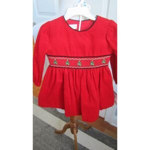 NWT BONNIE BABY RED CORDUROY SMOCKED CHRISTMAS TREE CLASIC DRESS 24MONTH